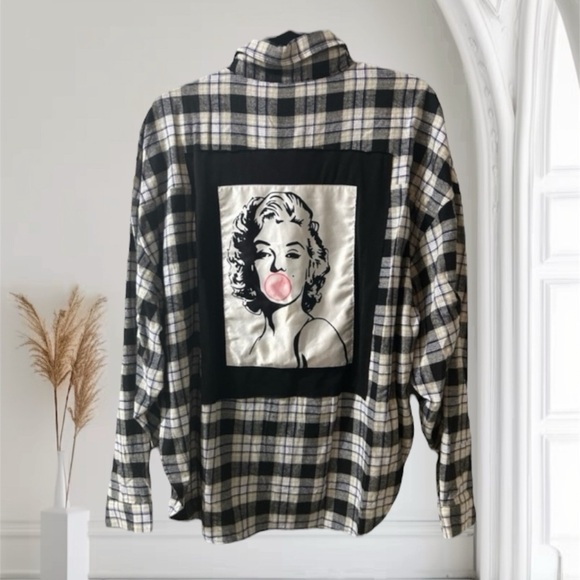 Tops - Marilyn Monroe upcycled oversized plaid shirt size  small